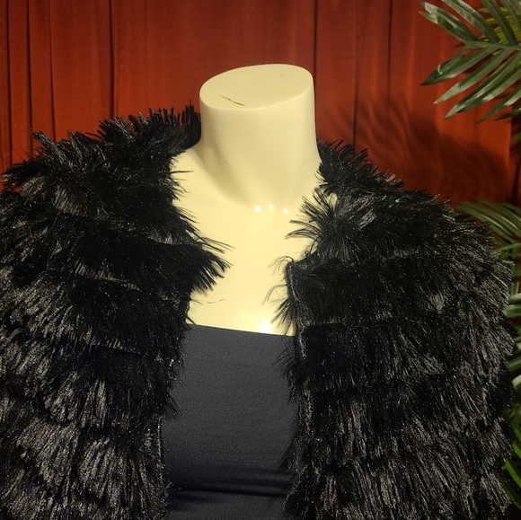 Blue Blush Black Eyelash Fringe Jacket Women's Size Small - Picture 2 of 9